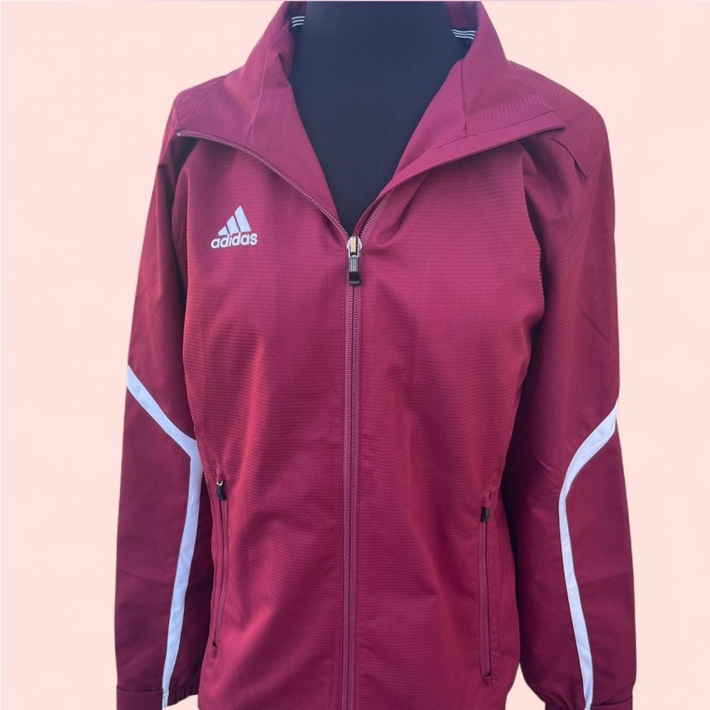 Adidas Maroon Track Jacket with White Stripes – Unisex Large Style 6963W